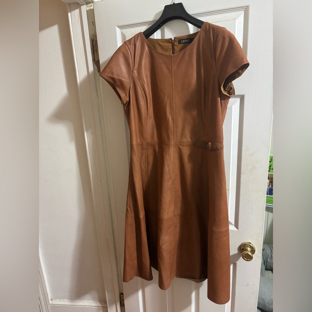 Ralph Lauren Tan Leather Midi Dress